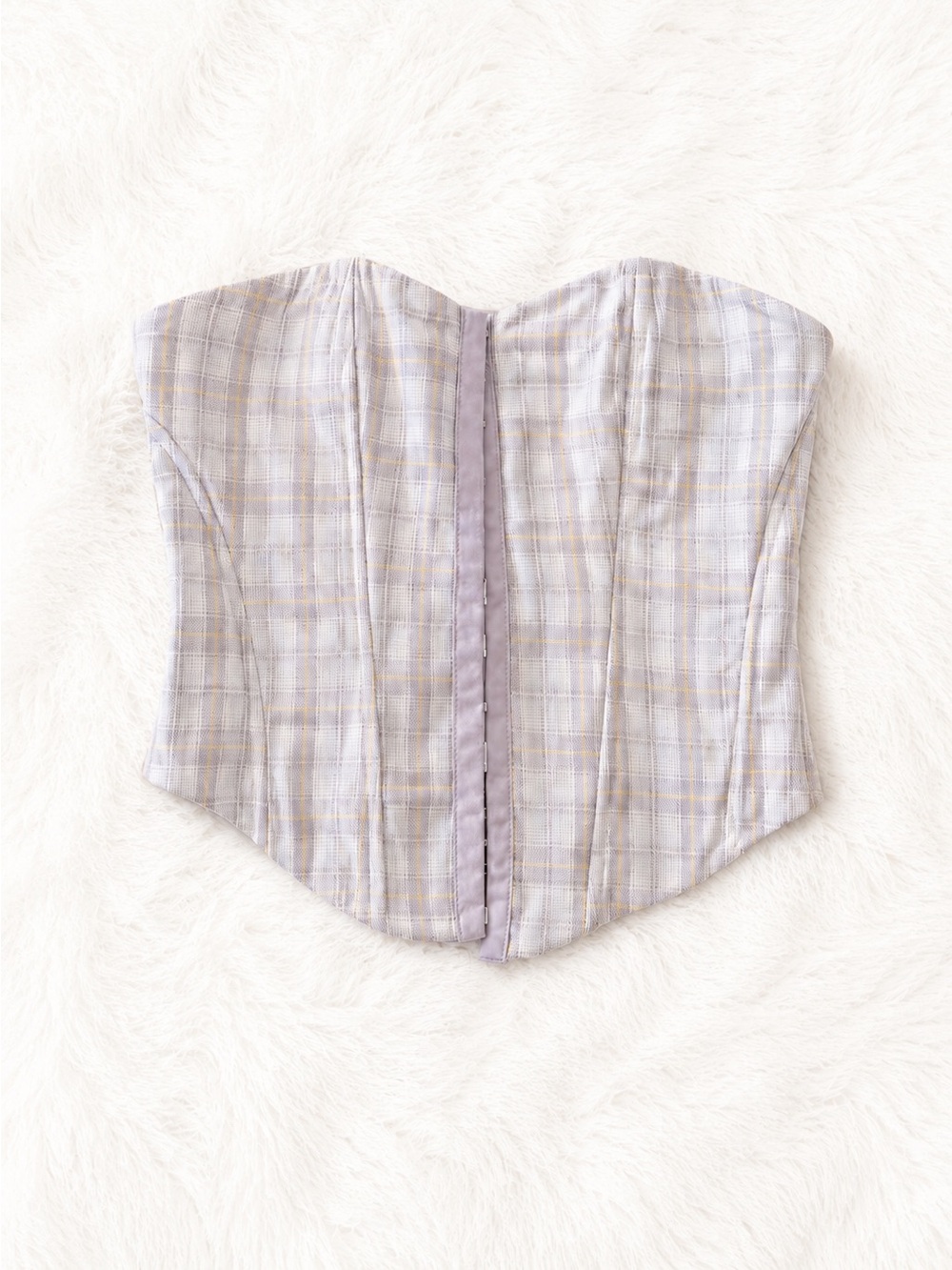 Princess Polly Lavender Plaid Strapless Corset Bandeau